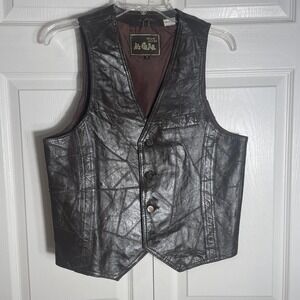 Vintage 90s Hi Gear Leather Vest Men Medium Brown Patchwork 3-Button Lined Biker